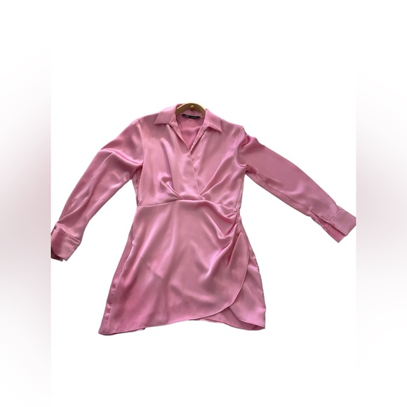 Zara Pink Wrap Effect Mini Satin Robe - Picture 2 of 5